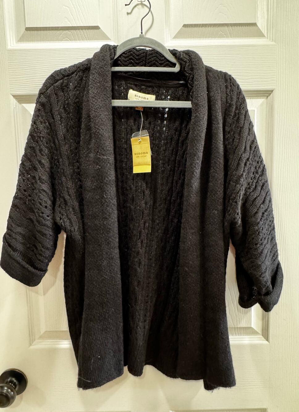 Sonoma Chunky Knit Textured Black Open Front Cardigan Sweater XL NWT